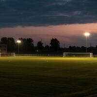 voetbal veld- avond visie ai gegenereerd foto