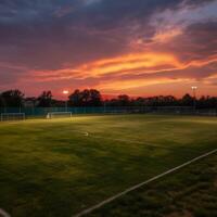 voetbal veld- avond visie ai gegenereerd foto