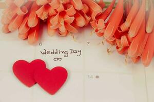 herinnering bruiloft dag in kalender planning met kleur foto
