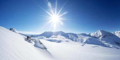 sneeuw gedekt landschappen en bergen in achtergrond ai gegenereerd foto