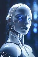 chatgpt, een denken robot, een humanoid robot gezichten detailopname futuristische modern tech Chatbot bijstand auto gesprek, toekomst digitaal technologie ai kunstmatig intelligentie- concept, genereren ai foto