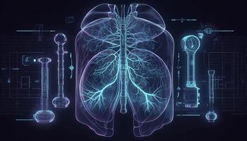 rokerig longen van een roker Aan een donker achtergrond isoleren medisch concept 3d illustratie generatief ai foto