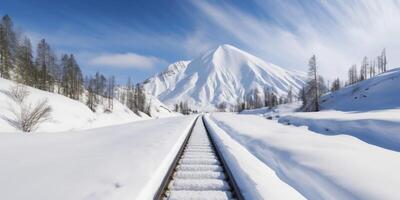 sneeuw gedekt landschappen en bergen in achtergrond ai gegenereerd foto