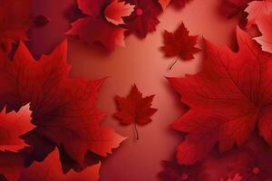Canada dag ontwerp van rood esdoorn- bladeren achtergrond met kopiëren ruimte, genereren ai foto