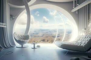 concept kunst illustratie van sci-fi futuristische interieur van ruimte station, genereren ai foto