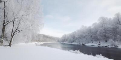 sneeuw gedekt landschappen en bergen in achtergrond ai gegenereerd foto