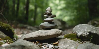 stack van rots zen steen met achtergrond ai gegenereerd foto