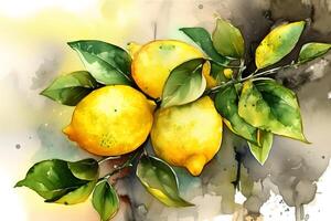 waterverf schilderij van Afdeling van citroenen. ai gegenereerd. foto