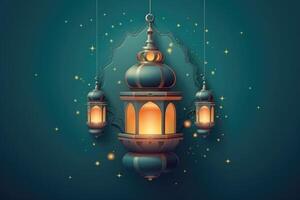 lantaarn Islamitisch , eid mubarak, eid al adha banier illustratie ai generatief foto