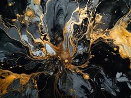 abstract zwart en goud marmeren achtergrond. fantasie fractal textuur. digitaal kunst. gemaakt met generatief ai technologie foto