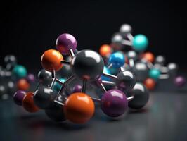 abstract molecuul model- Aan donker achtergrond gemaakt met generatief ai technologie. foto