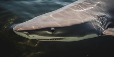 detailopname van een een haai in water ai gegenereerd foto