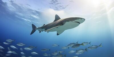 haai en vissen in de oceaan ai gegenereerd foto