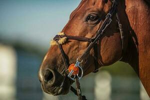 ruiter industrie thema. bruin paard hoofd. foto