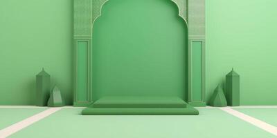 leeg groen zacht podium Ramadan achtergrond ai gegenereerd foto