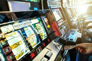 las vegas sleuf machine speler invoegen bankbiljet voor een ander spel foto