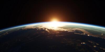 een visie van aarde van ruimte met zon Aan het ai gegenereerd foto