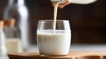 gieten eigengemaakt kefir, karnemelk of yoghurt met probiotica illustratie ai generatief foto
