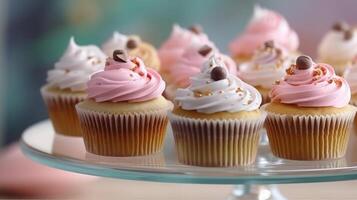 toetje staan met heerlijk cupcakes illustratie ai generatief foto
