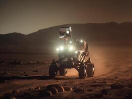 rover Aan Mars oppervlak. exploratie van rood planeet. gemaakt met generatief ai technologie. foto