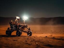 rover Aan Mars oppervlak. exploratie van rood planeet. gemaakt met generatief ai technologie. foto