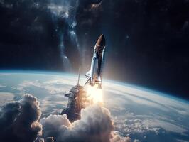 ruimte shuttle nemen uit in de lucht gemaakt met generatief ai technologie foto