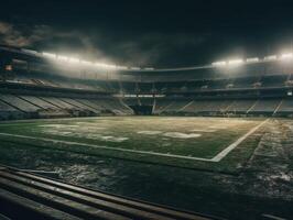 Amerikaans voetbal stadion met helder lichten en stoelen gemaakt met generatief ai technologie foto