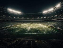 Amerikaans voetbal stadion met helder lichten en stoelen gemaakt met generatief ai technologie foto