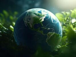 groen planeet aarde dag natuur bescherming concept gemaakt met generatief ai technologie foto