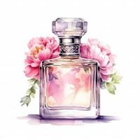 waterverf parfum fles met bloemen. illustratie ai generatief foto