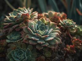 miniatuur huis bloemen vetplanten en cactus in de tuin gemaakt met generatief ai technologie foto