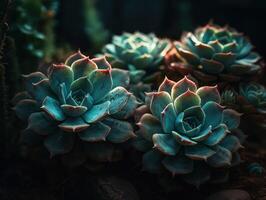 miniatuur huis bloemen vetplanten en cactus in de tuin gemaakt met generatief ai technologie foto