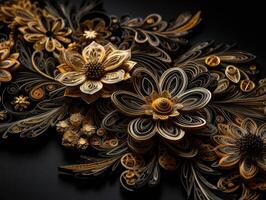 papier gemaakt bloemen filigraan ambacht technisch zwart en goud abstract achtergrond lijnen gemaakt met generatief ai technologie foto