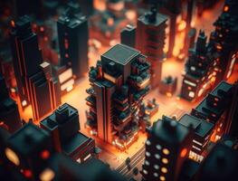 futuristische stad landschap stadsgezicht isometrische visie nacht stad gemaakt met generatief ai technologie foto