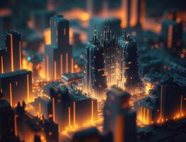 futuristische stad landschap stadsgezicht isometrische visie nacht stad gemaakt met generatief ai technologie foto