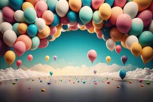 verjaardag vakantie achtergrond met ballonnen. illustratie ai generatief foto
