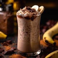 chocola havermout en banaan milkshake smoothie. illustratie ai generatief foto