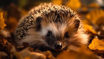 schattig egel snuit in focus, omringd door herfst bladeren gegenereerd door ai foto