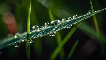 levendig groen gras blad weerspiegelt dauw laten vallen in rustig weide gegenereerd door ai foto