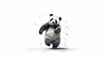 panda springen en dans Aan wit achtergrond, generatief ai foto