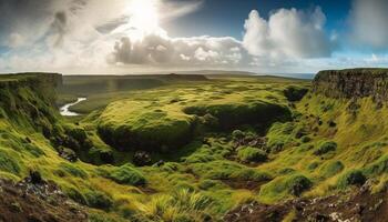 majestueus berg bereik, rustig horizon over- land- gegenereerd door ai foto