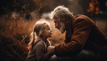 een vrolijk familie genieten van natuur warm omhelzing gegenereerd door ai foto