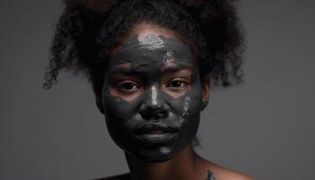jong Afrikaanse vrouw lachend, vers teint en huid gegenereerd door ai foto