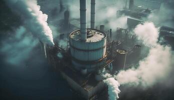 industrieel fabriek vervuiling, schoorsteen uitlaat gassen, slecht atmosfeer, generatief ai foto