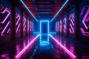 sci-fi futuristische 3d achtergrond met dynamisch neon lijnen en vormen illustratie. generatief ai foto