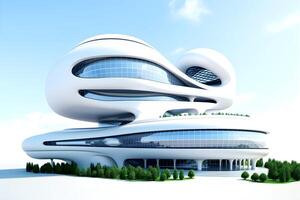 3d futuristische sci-fi stad architectuur met biologisch wolkenkrabbers, voor wetenschap fictie of fantasie achtergronden, generatief ai illustratie foto