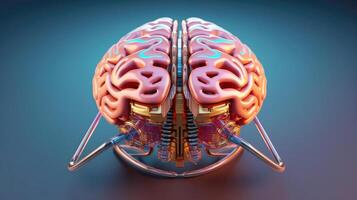 hersenen en zenuw vormen een futuristische gezicht illustreren de macht van onze neuron en onze virtueel leven, machine aan het leren technologie, neurale netwerken. 3d renderen ontwerp, generatief ai illustratie foto