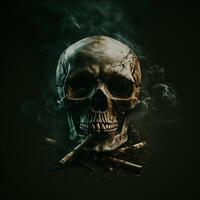 dood sigaar met een schedel en gekruiste beenderen Aan het ai gegenereerd foto