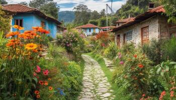 geel bloem bloesems in rustig Asturië weide gegenereerd door ai foto