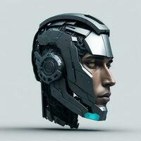 robot cyborg hoofd, mannetje kunstmatig intelligentie- robot gezicht, mannetje metalen robot gezicht. generatief ai foto